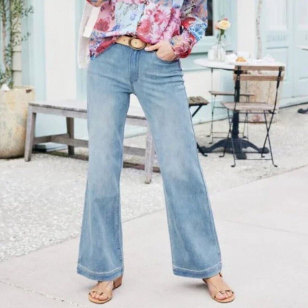 New  Soft Surroundings women's Ultimate Denim Wide Leg  full length Jeans  SZ 14